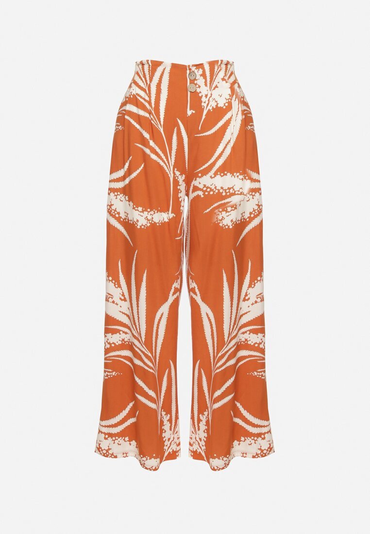 r&f fashion Pantaloni Culotte Portocalii din Viscoză cu Talie Înaltă și Bandă Elastică în Talie Decorați cu Frunze Vimarissa