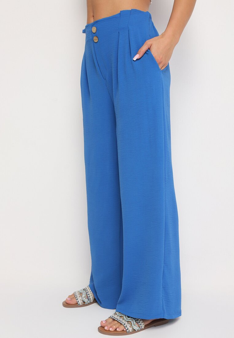 r&f fashion Pantaloni Largi Albaștri Harem cu Talie Înaltă și Elastic în Talie Rissanas