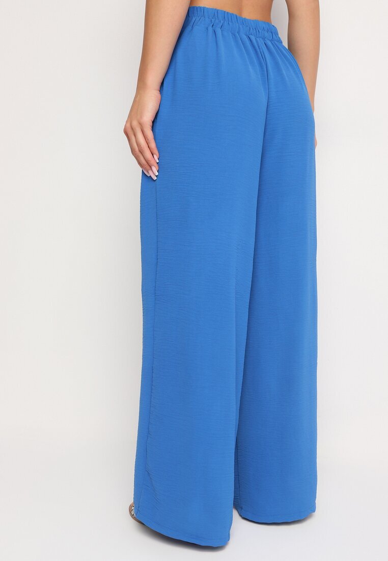 r&f fashion Pantaloni Largi Albaștri Harem cu Talie Înaltă și Elastic în Talie Rissanas