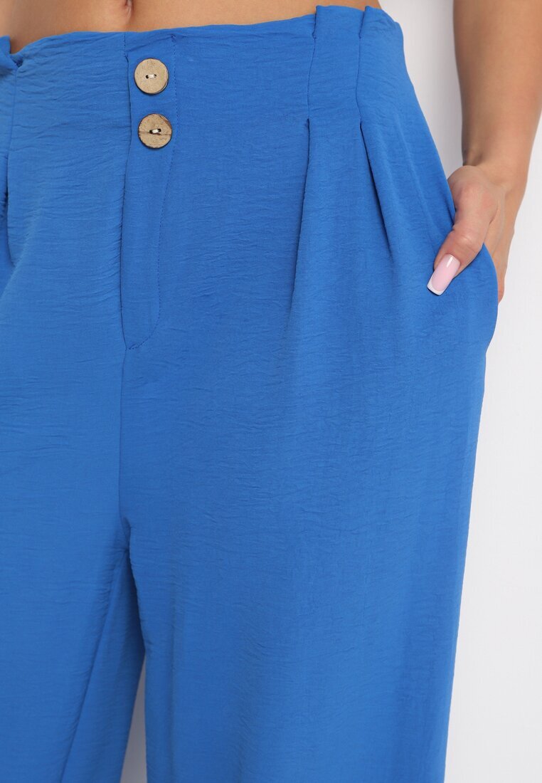 r&f fashion Pantaloni Largi Albaștri Harem cu Talie Înaltă și Elastic în Talie Rissanas