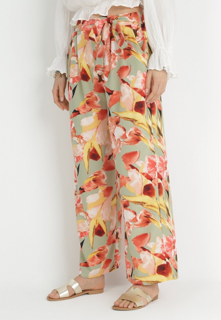 r&f fashion Pantaloni Largi Mentă-Roșii cu Imprimeu Floral Hamara