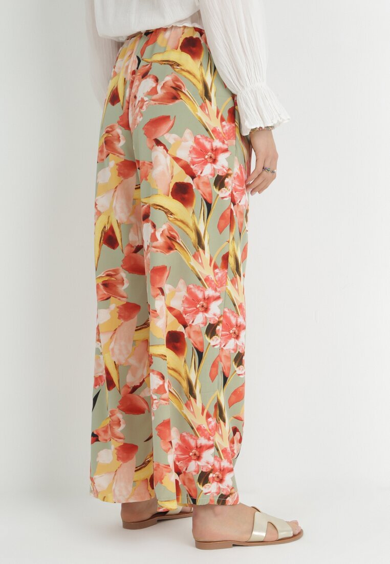 r&f fashion Pantaloni Largi Mentă-Roșii cu Imprimeu Floral Hamara