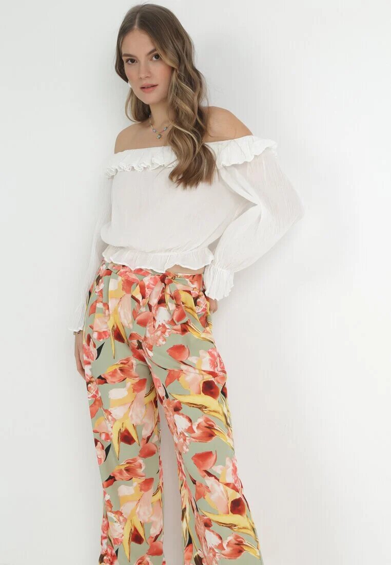 r&f fashion Pantaloni Largi Mentă-Roșii cu Imprimeu Floral Hamara