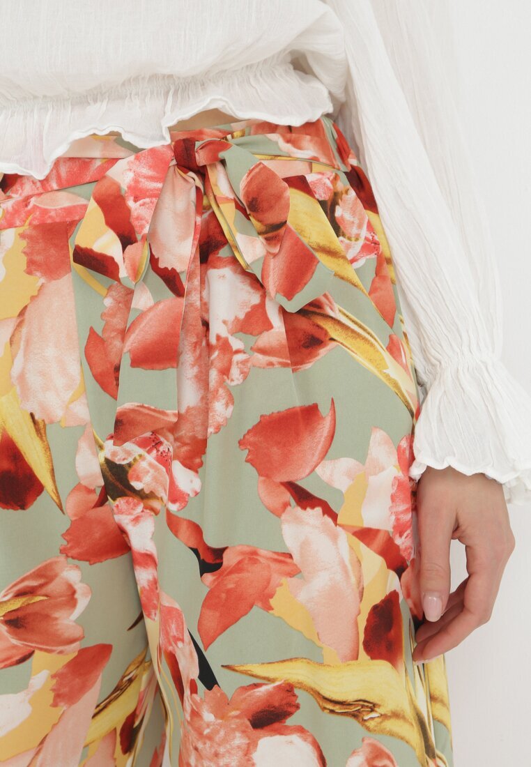 r&f fashion Pantaloni Largi Mentă-Roșii cu Imprimeu Floral Hamara