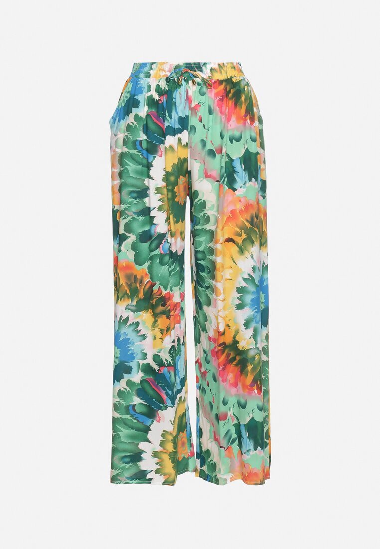 r&f fashion Pantaloni Largi Verde-Albastru din Viscoză și Talie Înaltă cu Model Tie-Dye și Elastic în Talie Halflea