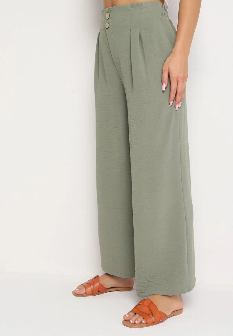 r&f fashion Pantaloni Largi Verde închis Aladdin cu Talie Înaltă și Elastic în Talie Rissanas