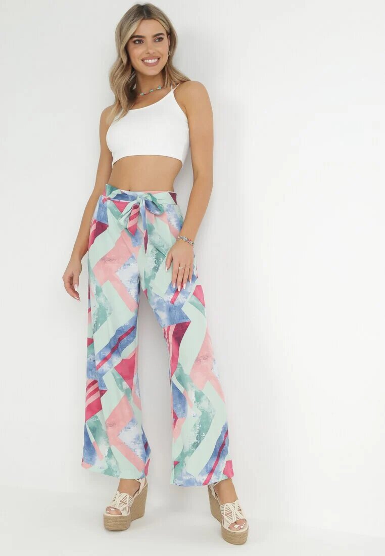 r&f fashion Pantaloni Mentă Largi cu elastic și șnur în talie Narias