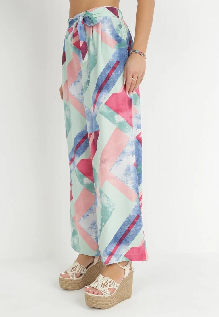 r&f fashion Pantaloni Mentă Largi cu elastic și șnur în talie Narias