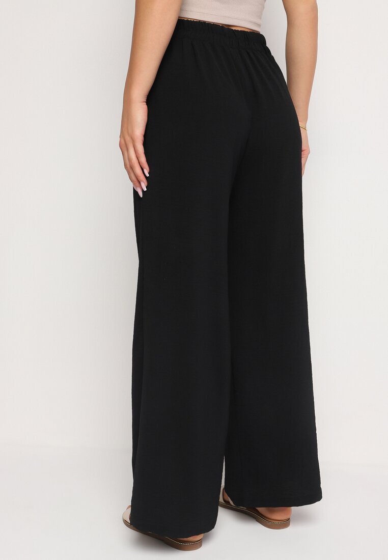 r&f fashion Pantaloni Negri Largi tip Aladdin cu Talie Înaltă și cu elastic în talie Rissanas