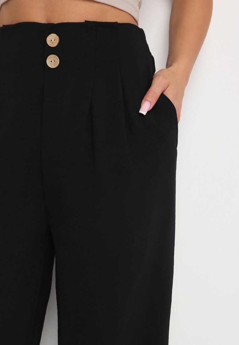 r&f fashion Pantaloni Negri Largi tip Aladdin cu Talie Înaltă și cu elastic în talie Rissanas