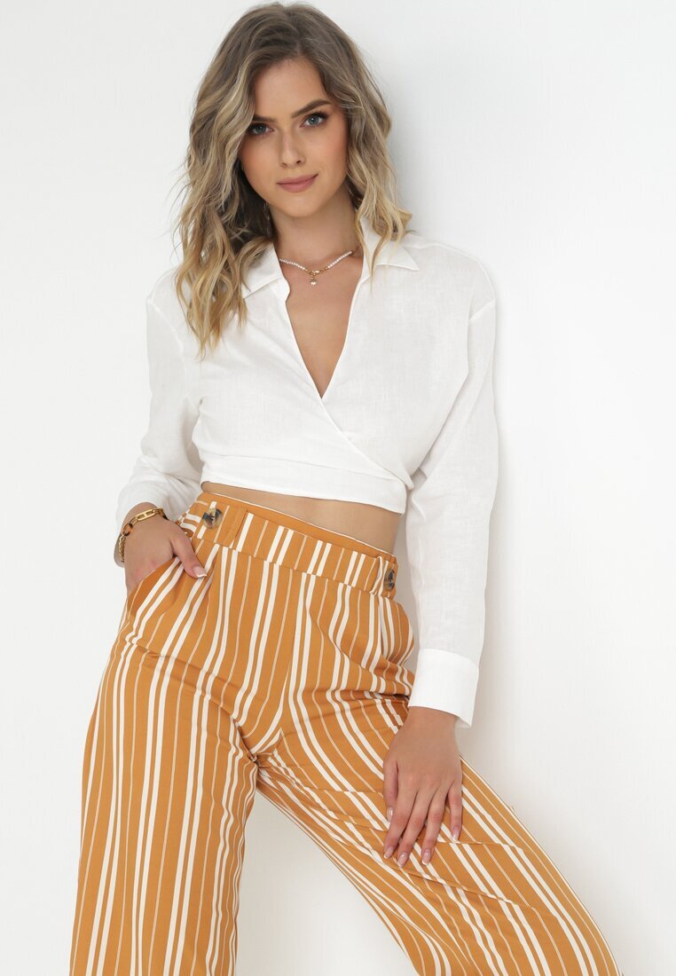 r&f fashion Pantaloni Portocalii Largi cu dungi Cleeki