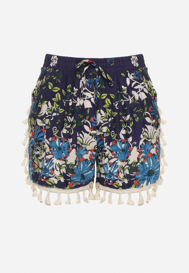 r&f fashion Pantaloni scurți bleumarin de bumbac cu elastic în talie decorate cu franjuri Idanesta