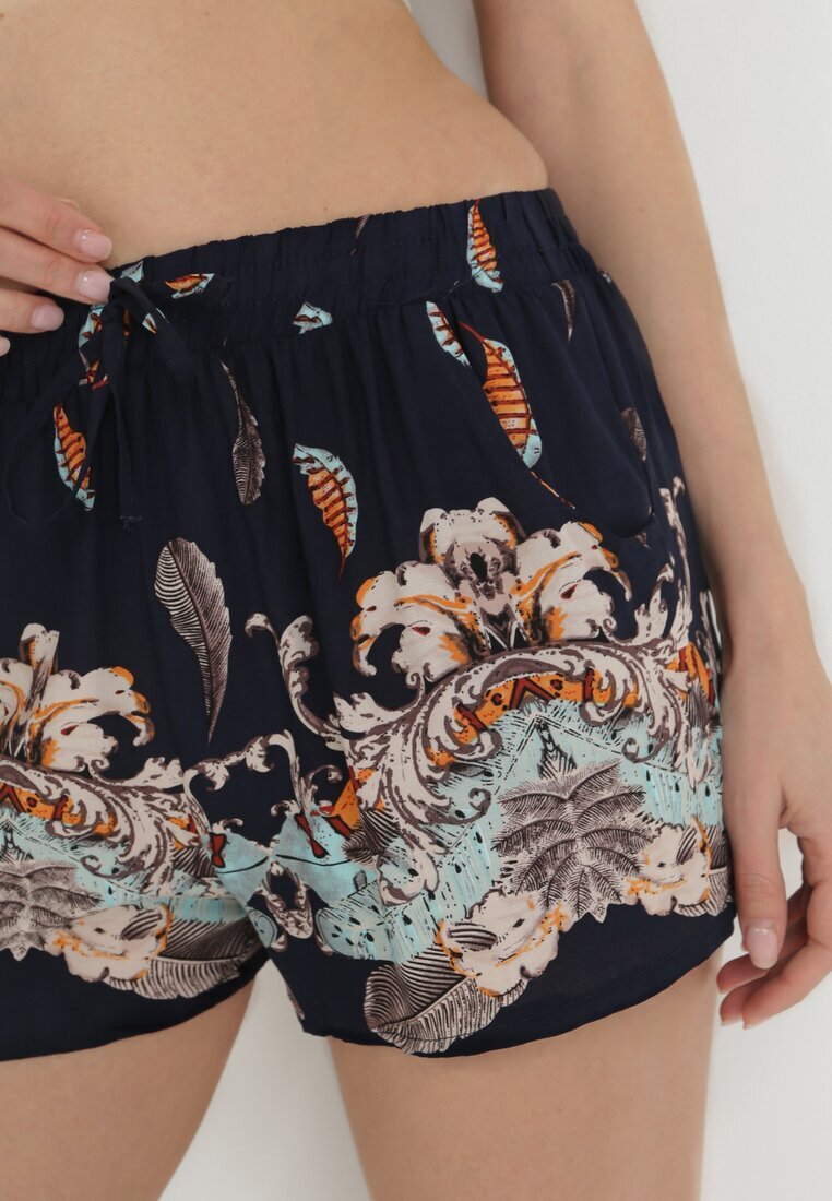 r&f fashion Pantaloni scurți bleumarin din bumbac cu elastic în talie și buzunare laterale Rogonia