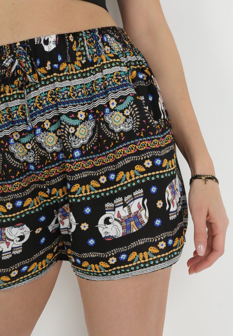 r&f fashion Pantaloni scurți galbeni din bumbac cu elastic în talie și imprimeu indian Jaleana