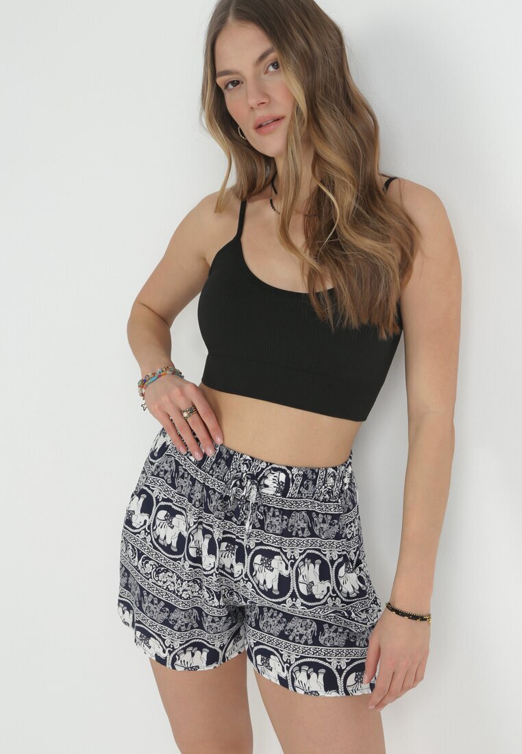 r&f fashion Pantaloni scurți Granat din bumbac cu elastic în talie și imprimeu cu elefanți Dirika