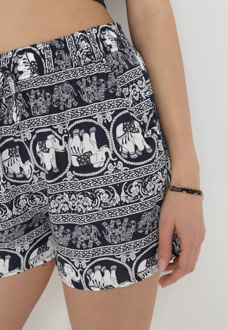 r&f fashion Pantaloni scurți Granat din bumbac cu elastic în talie și imprimeu cu elefanți Dirika