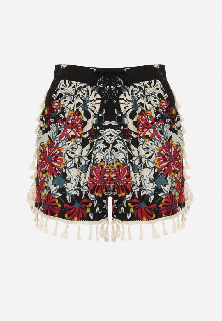 r&f fashion Pantaloni scurți Negri din bumbac cu elastic în talie decorați cu franjuri Idanesta