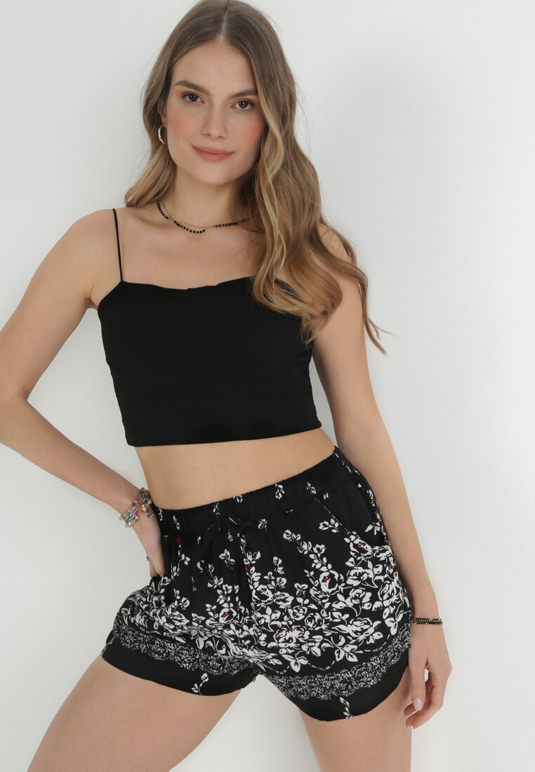 r&f fashion Pantaloni scurți Negri din bumbac cu elastic în talie și buzunare laterale Vozania