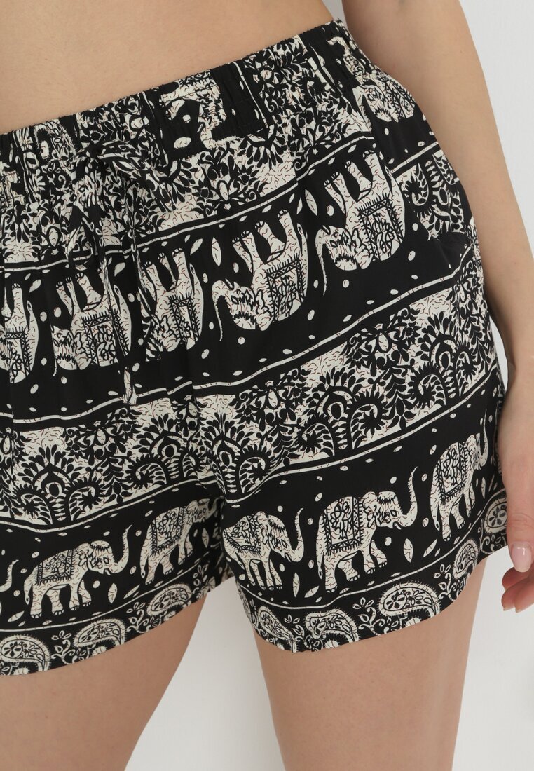 r&f fashion Pantaloni scurți negri din bumbac cu elefanți indieni cu elastic în talie Rigi