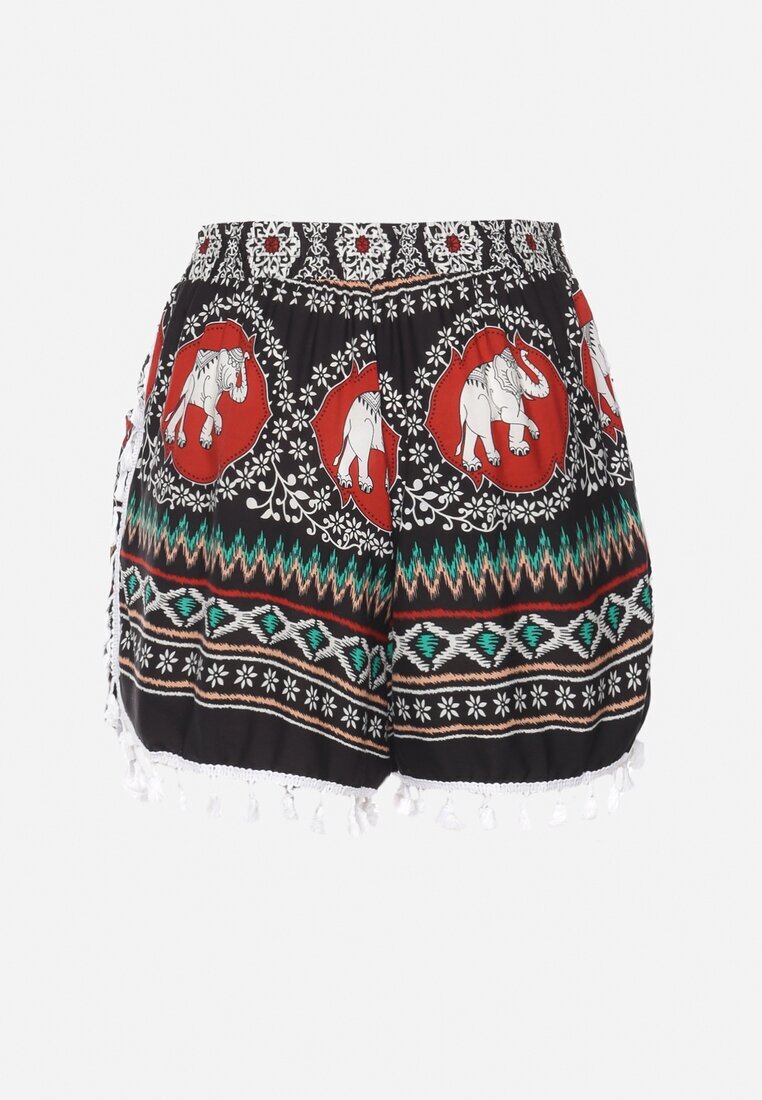 r&f fashion Pantaloni scurți Negri-Roșii din Bumbac cu elastic în talie decorați cu franjuri Marnesta