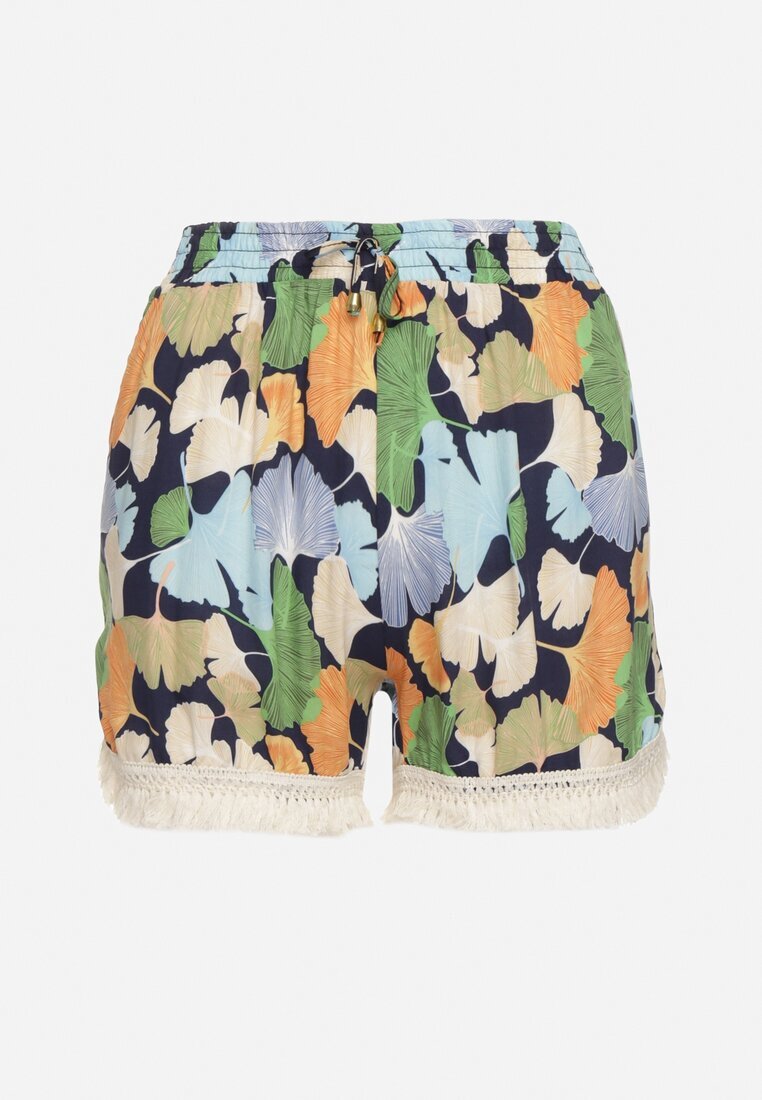 r&f fashion Pantaloni scurți vâscoză Albastru deschis cu imprimeu floral cu elastic în talie și franjuri Belfea