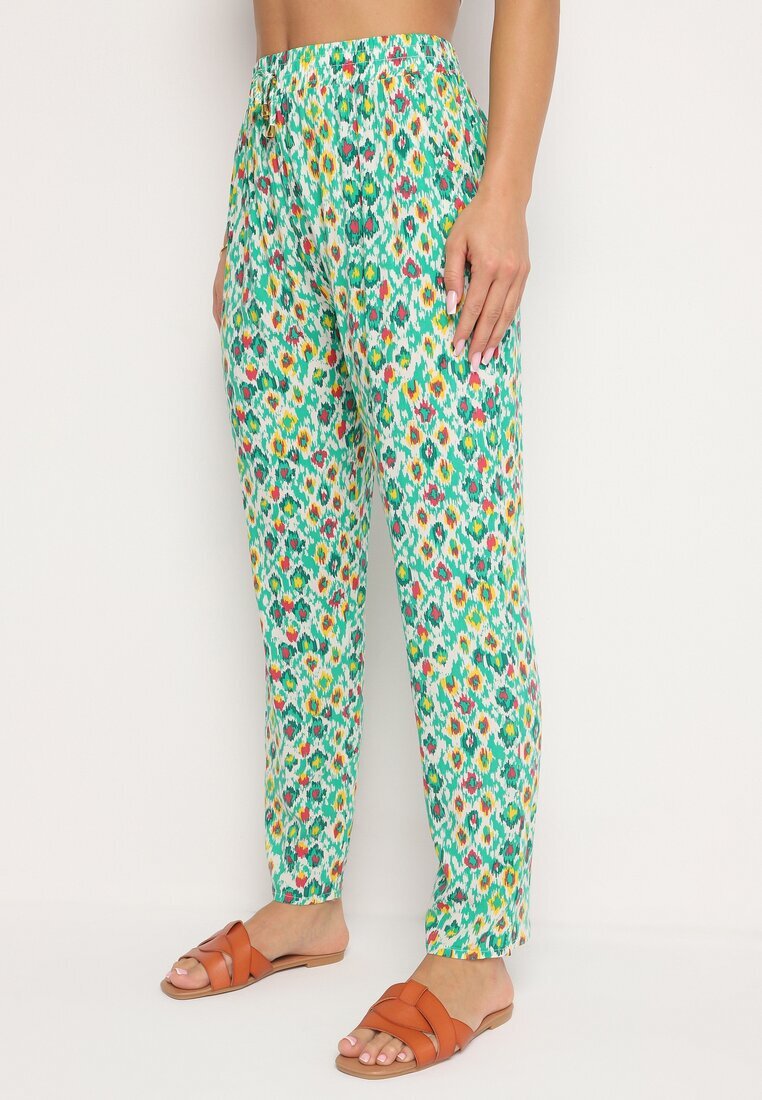 r&f fashion Pantaloni Verzi din Viscoză cu Talie Înaltă și Elastic în Talie Calfea