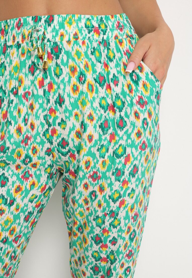 r&f fashion Pantaloni Verzi din Viscoză cu Talie Înaltă și Elastic în Talie Calfea