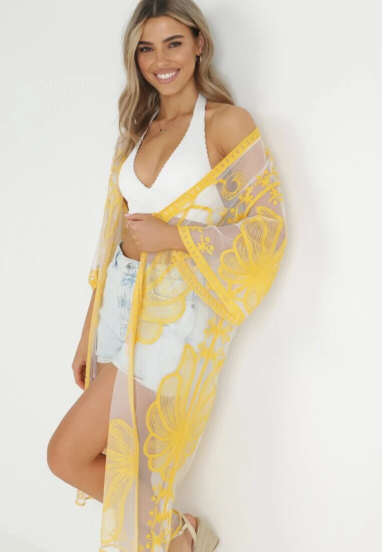 r&f fashion Pelerină Galbenă din Plasă Brodată cu Mâneci Largi Shwe
