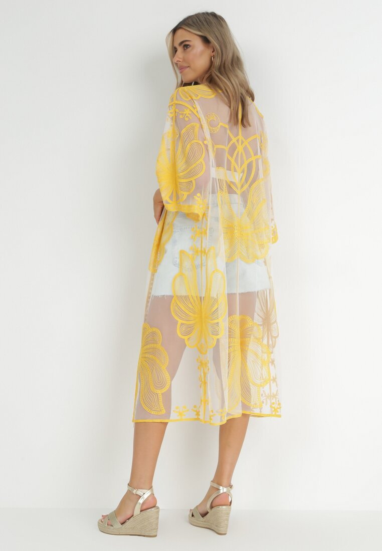 r&f fashion Pelerină Galbenă din Plasă Brodată cu Mâneci Largi Shwe