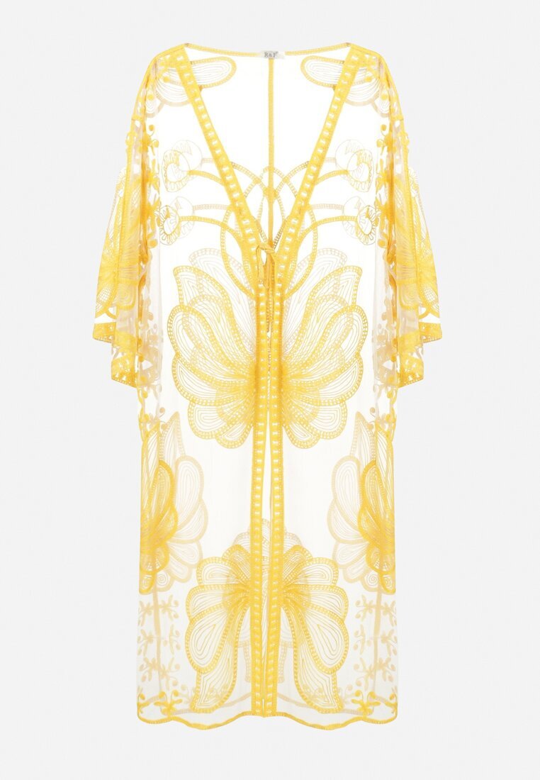 r&f fashion Pelerină Galbenă din Plasă Brodată cu Mâneci Largi Shwe