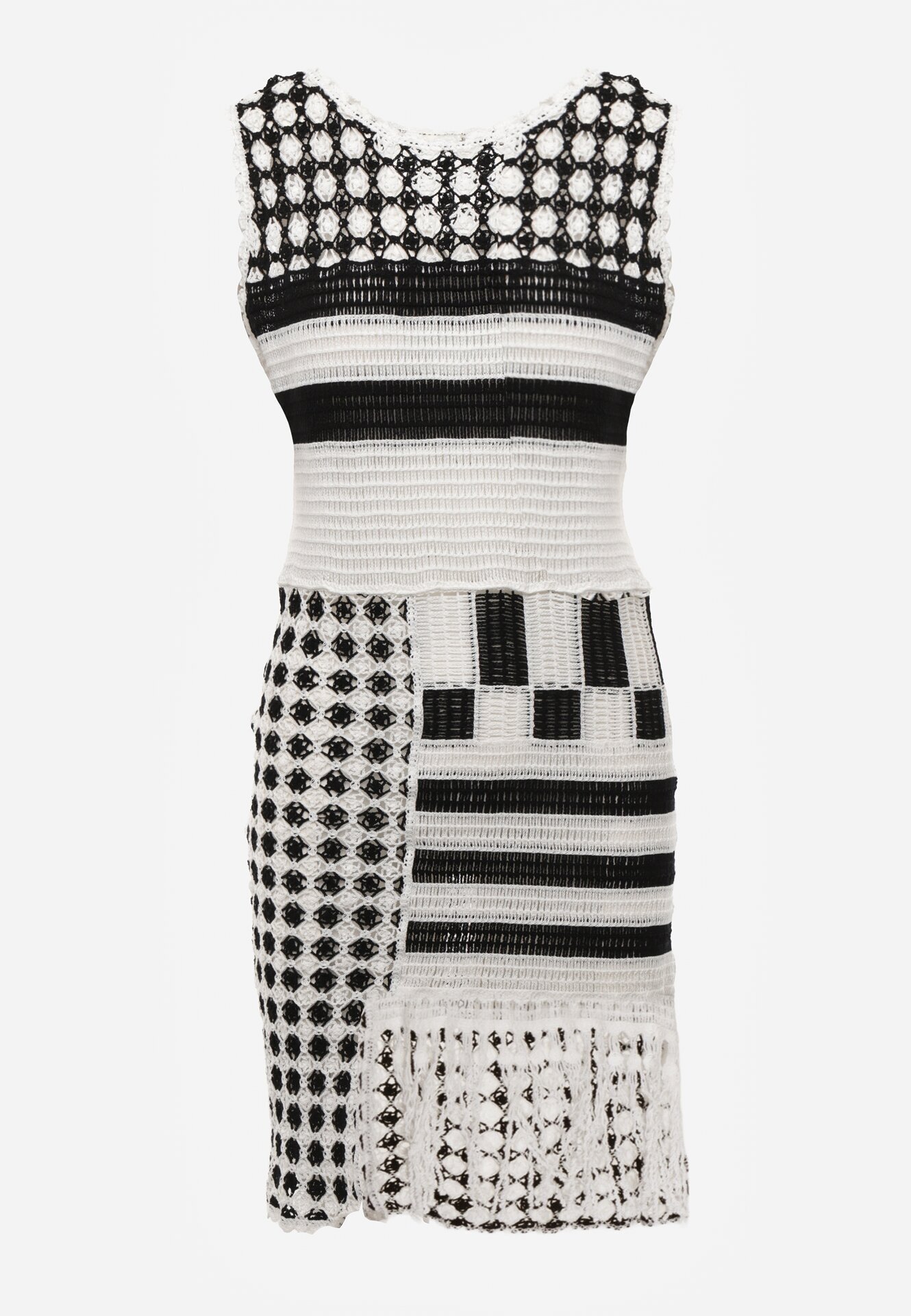 r&f fashion Rochie Alb-Negru Mulată din Bumbac cu Finisaj Ajurat fără Mâneci Balmalia