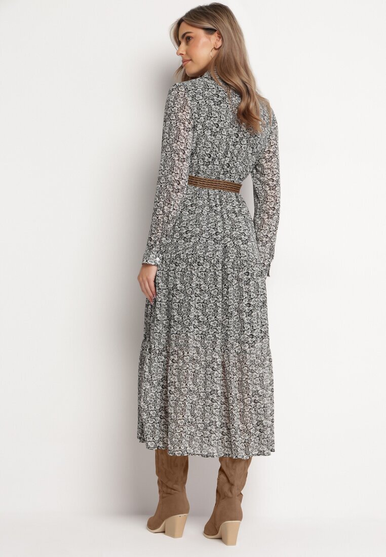 r&f fashion Rochie Albă-Neagră Cloș cu flori cu curea Khito