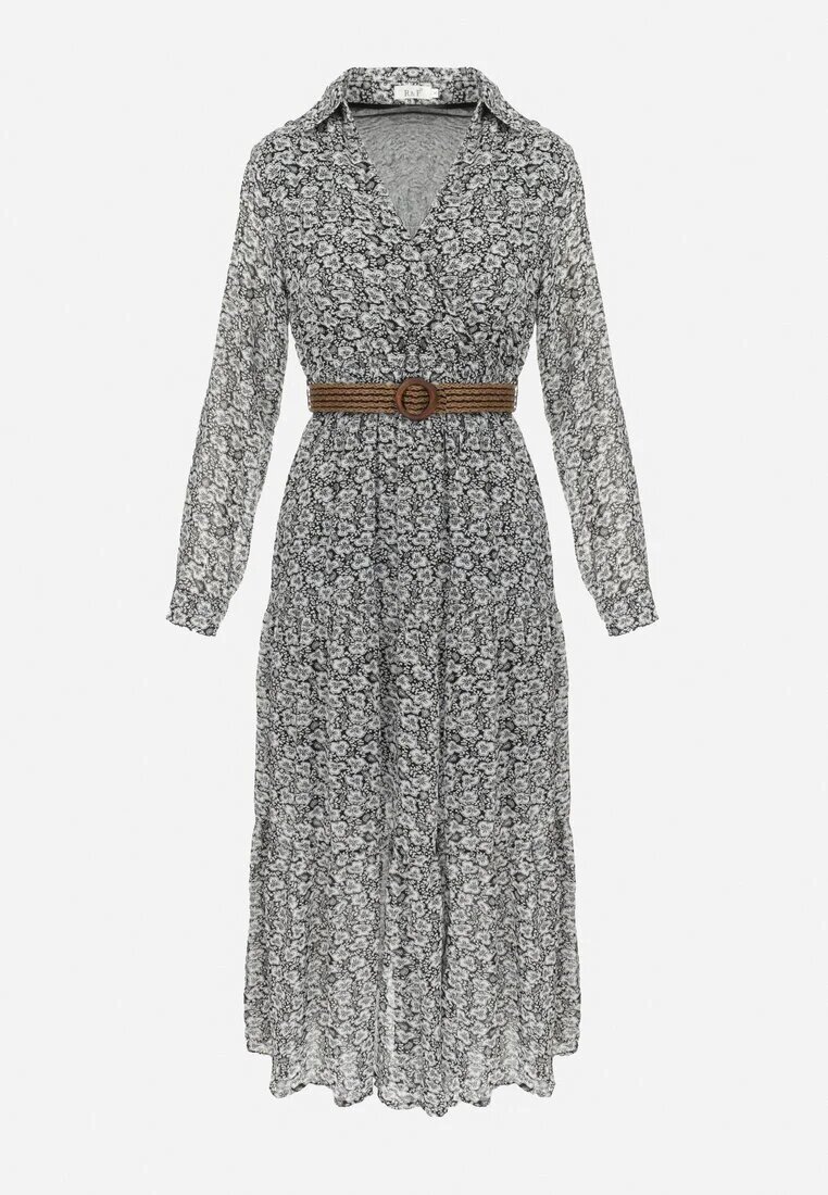r&f fashion Rochie Albă-Neagră Cloș cu flori cu curea Khito