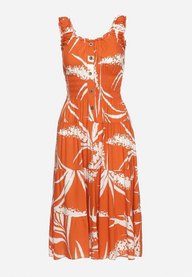 r&f fashion Rochie din viscoză portocalie cu bretele cu elastic în talie Oslifea