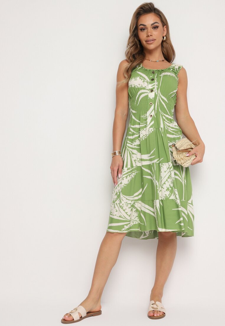 r&f fashion Rochie din viscoză verde deschis cu bretele și elastic în talie Oslifea