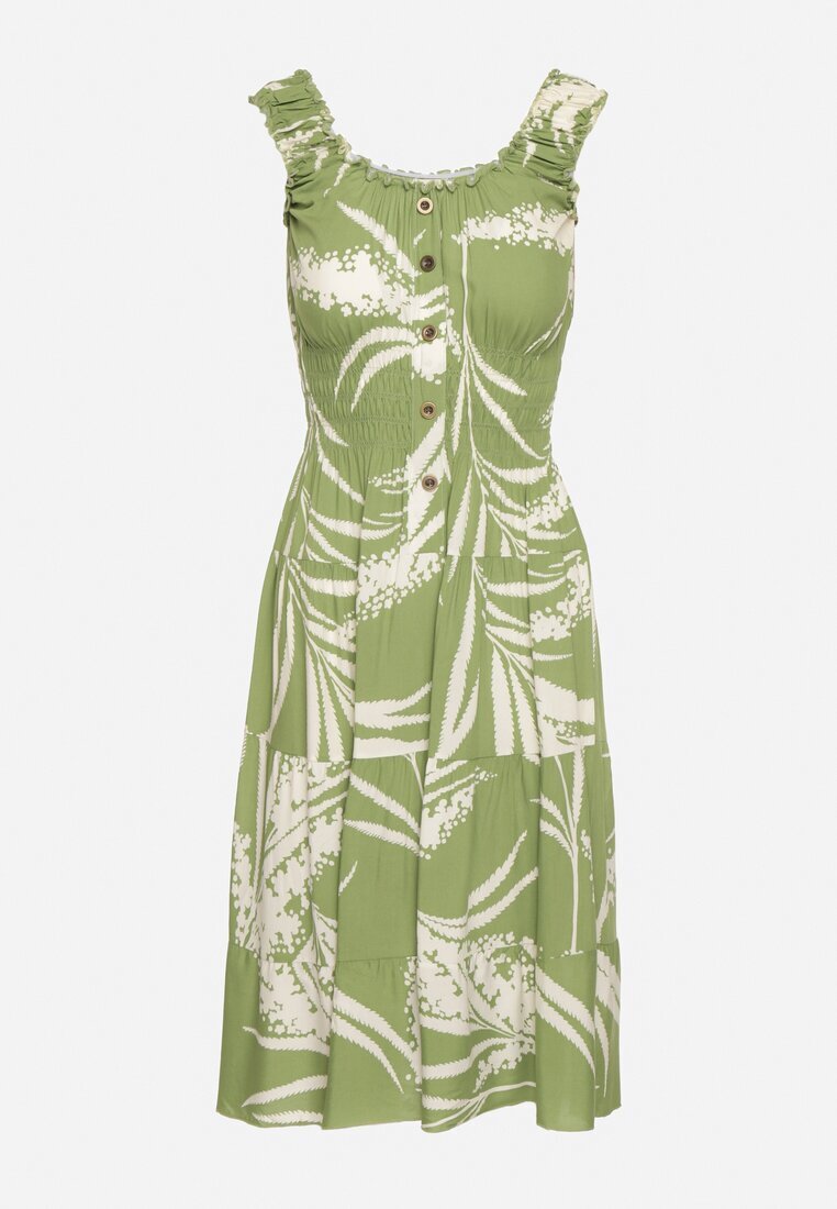 r&f fashion Rochie din viscoză verde deschis cu bretele și elastic în talie Oslifea