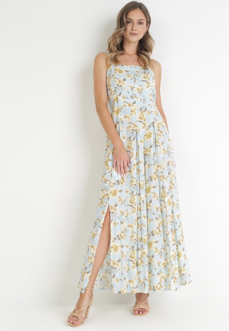 r&f fashion Rochie Maxi albastru deschis pe bretele reglabile cu șliț la tiv Alasima