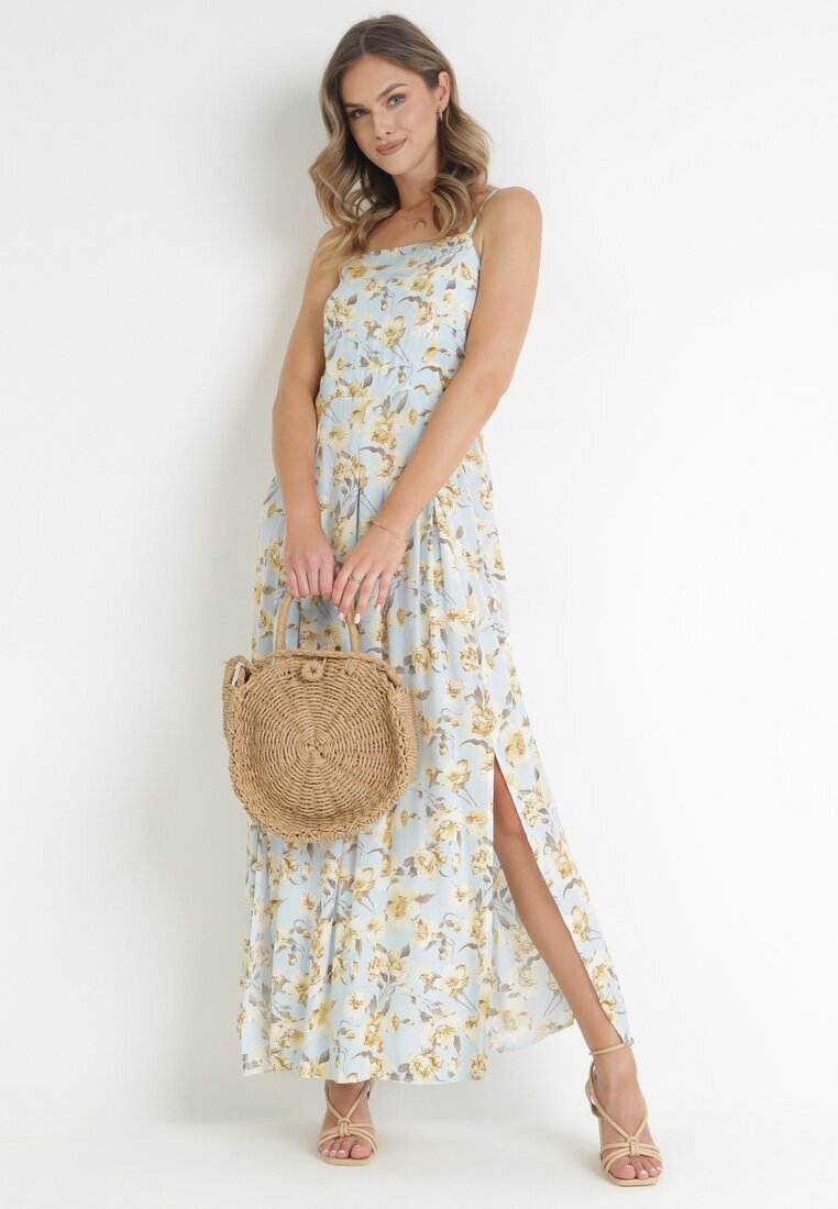 r&f fashion Rochie Maxi albastru deschis pe bretele reglabile cu șliț la tiv Alasima