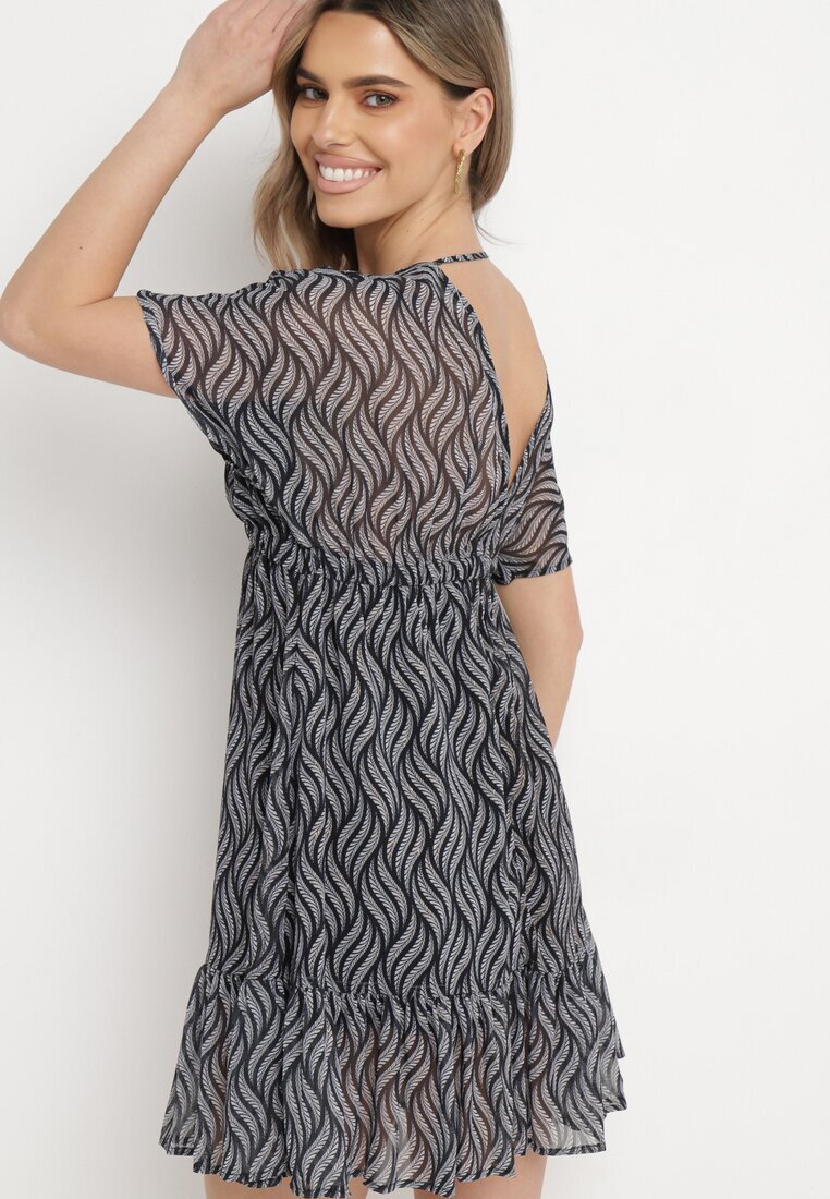 r&f fashion Rochie Mini Neagră cu croială tip liliac cu decolteu în V cu șnururi Ainella