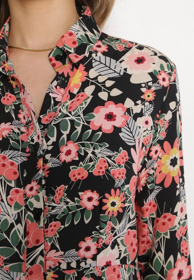 r&f fashion Rochie Negru-Roșie Evazată Maxi Tip cămașă Cu flori Moonsee