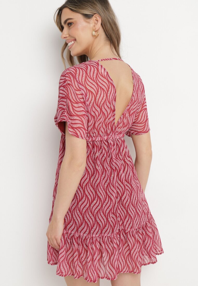 r&f fashion Rochie roșie Mini cu croi liliac cu decolteu în V cu șnururi Ainella
