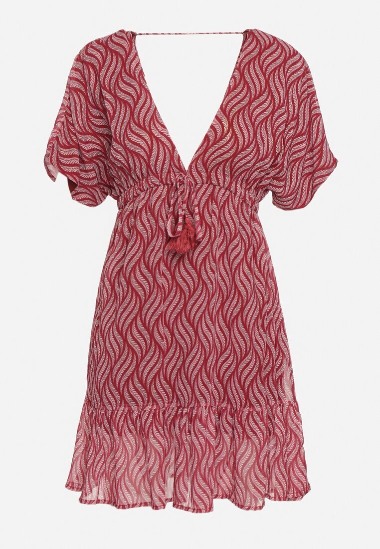 r&f fashion Rochie roșie Mini cu croi liliac cu decolteu în V cu șnururi Ainella