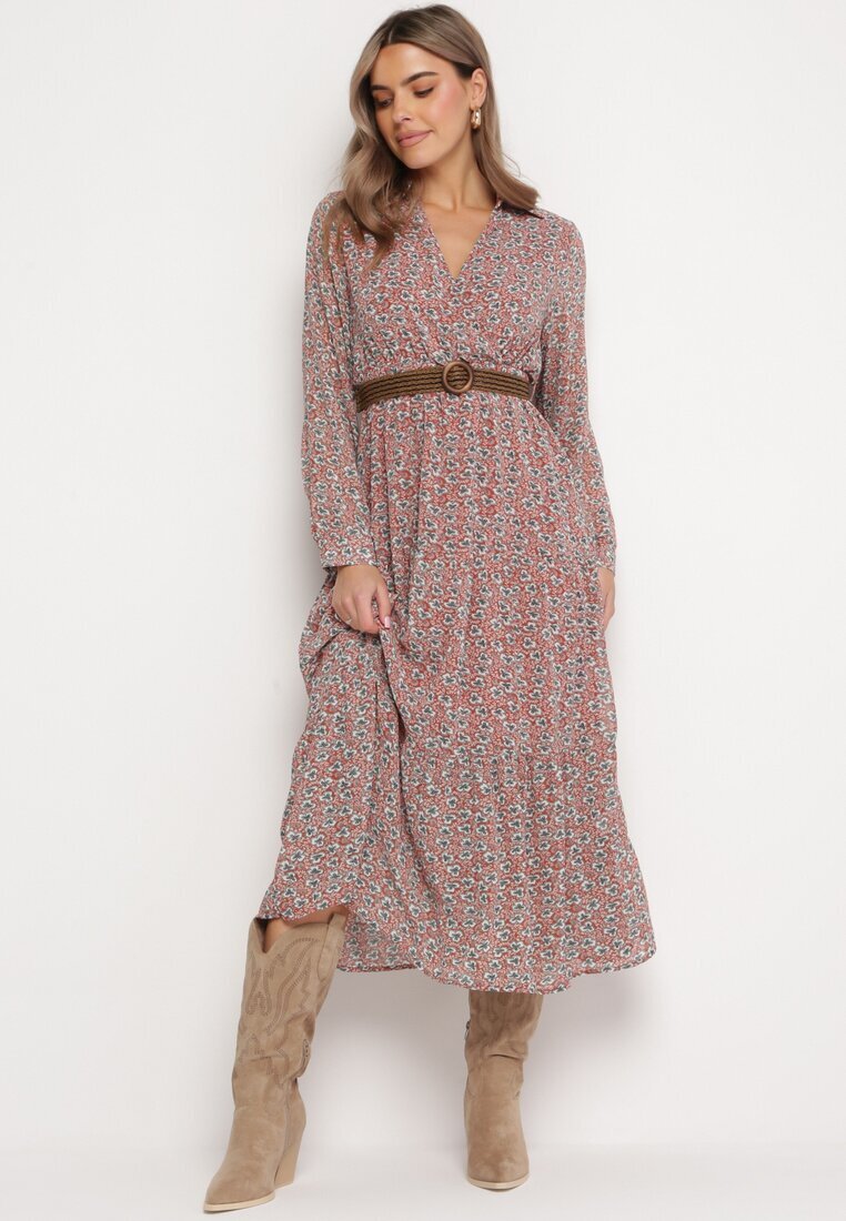 r&f fashion Rochie Roz Cloș cu flori cu curea Khito