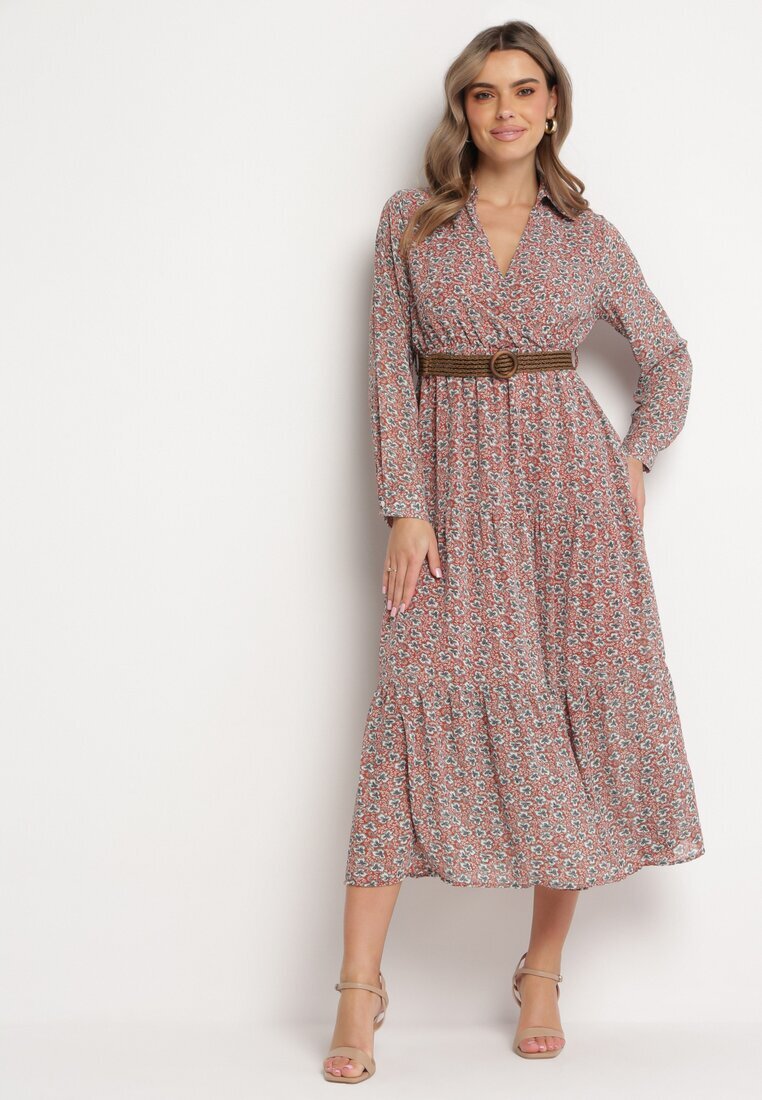 r&f fashion Rochie Roz Cloș cu flori cu curea Khito