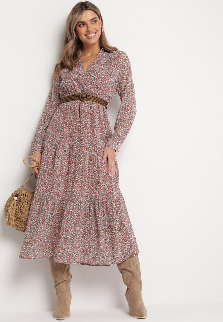 r&f fashion Rochie Roz Cloș cu flori cu curea Khito