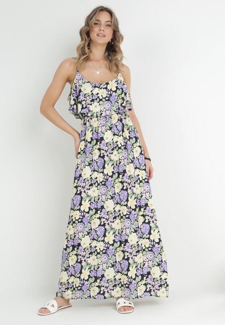 r&f fashion Rochie Violet-Galbenă Din Bumbac Cu Flori Cu Volan Janellie
