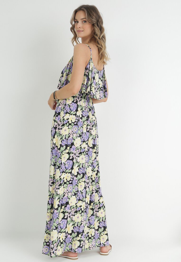 r&f fashion Rochie Violet-Galbenă Din Bumbac Cu Flori Cu Volan Janellie