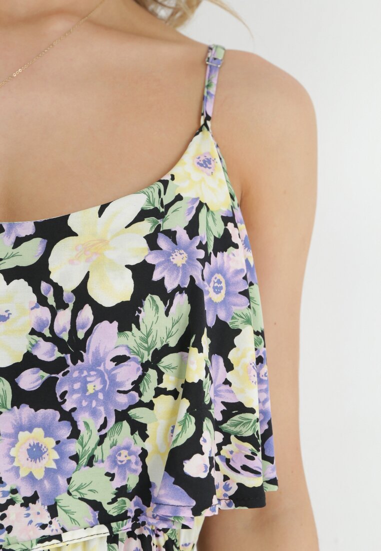 r&f fashion Rochie Violet-Galbenă Din Bumbac Cu Flori Cu Volan Janellie