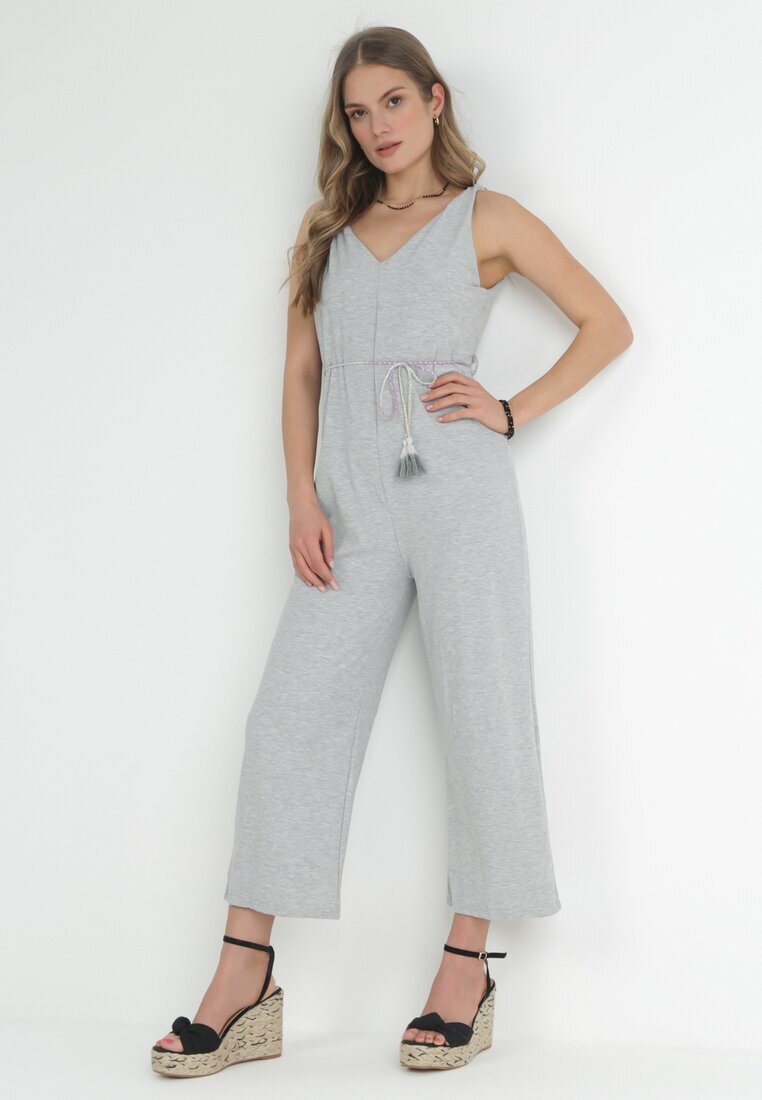 r&f fashion Salopetă Gri din Tricot Reiat cu Curea Decorativă Alicen
