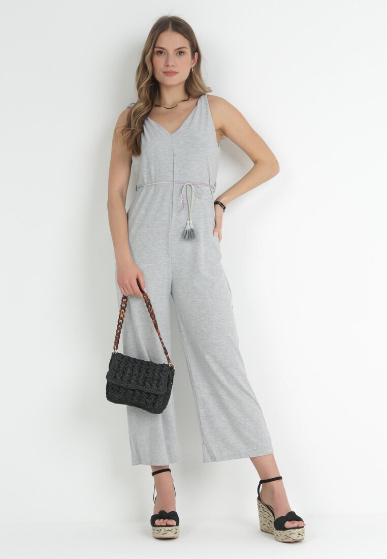 r&f fashion Salopetă Gri din Tricot Reiat cu Curea Decorativă Alicen